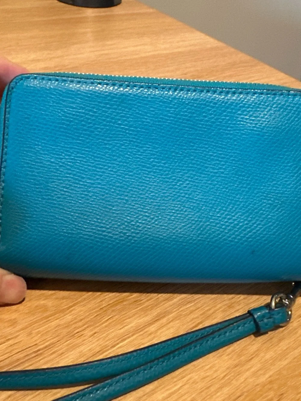 Coach Teal Leather Zip Wristlet with Detachable Strap